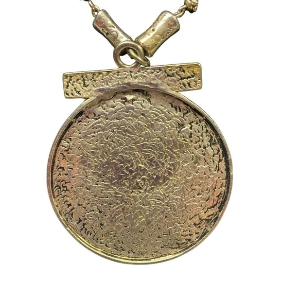 Vintage Pilgrim Silver Tone Necklace With Ornate Round Medallion Pendant & Black - Picture 3 of 7